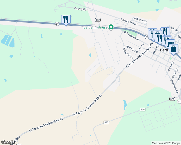 map of restaurants, bars, coffee shops, grocery stores, and more near 104 Hunter Loop in Bertram