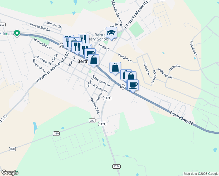 map of restaurants, bars, coffee shops, grocery stores, and more near 420 East Vaughan Street in Bertram