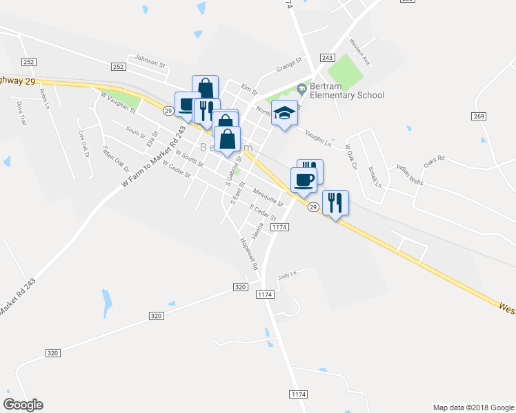 map of restaurants, bars, coffee shops, grocery stores, and more near 285 Bedell Street in Bertram