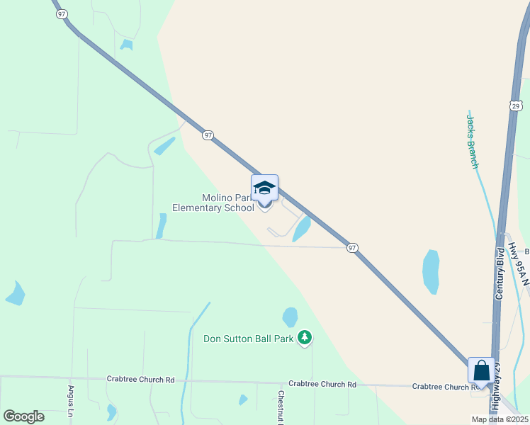 map of restaurants, bars, coffee shops, grocery stores, and more near 899 Florida 97 in Molino