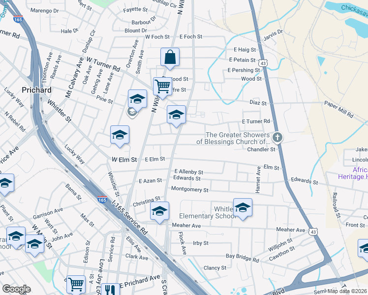 map of restaurants, bars, coffee shops, grocery stores, and more near 218 Chandler Street in Prichard