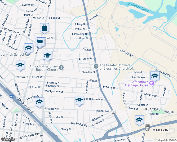 map of restaurants, bars, coffee shops, grocery stores, and more near 541 Chandler Street in Prichard
