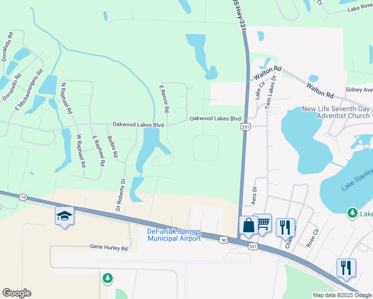 map of restaurants, bars, coffee shops, grocery stores, and more near 188 Commerce Circle in DeFuniak Springs