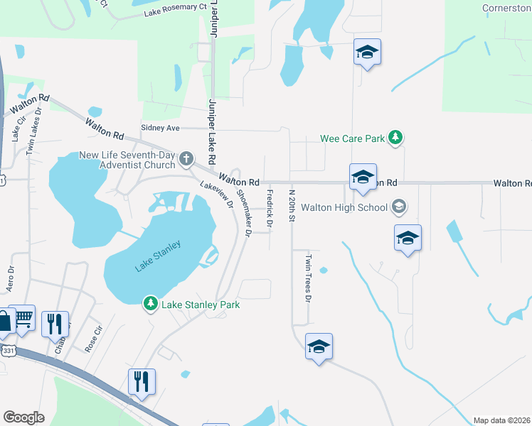 map of restaurants, bars, coffee shops, grocery stores, and more near 111 Fredrick Drive in DeFuniak Springs