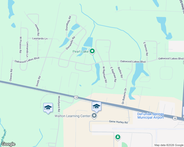 map of restaurants, bars, coffee shops, grocery stores, and more near 12 Rembrandt Circle in DeFuniak Springs