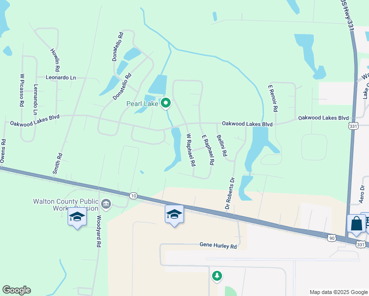 map of restaurants, bars, coffee shops, grocery stores, and more near 134 West Raphael Road in DeFuniak Springs