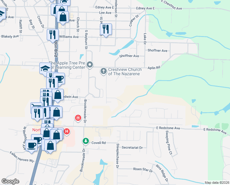 map of restaurants, bars, coffee shops, grocery stores, and more near 1000 Patriot Lane in Crestview