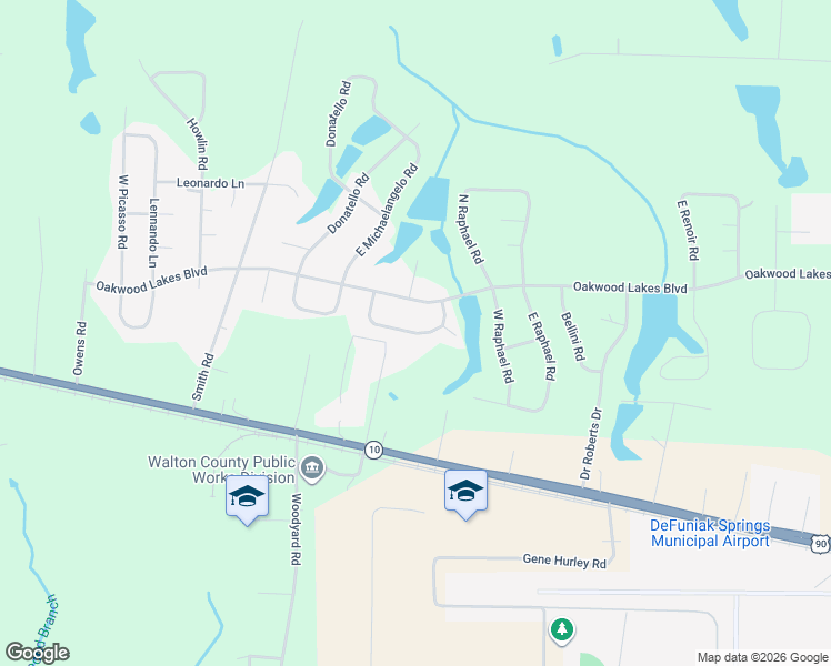 map of restaurants, bars, coffee shops, grocery stores, and more near 3108 3110 Highway 90 West in DeFuniak Springs