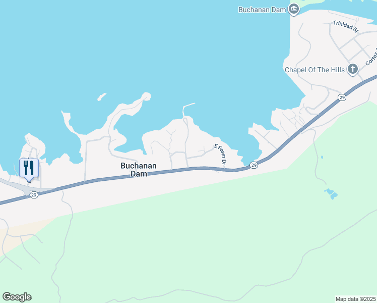 map of restaurants, bars, coffee shops, grocery stores, and more near 202 Forest Drive in Buchanan Dam