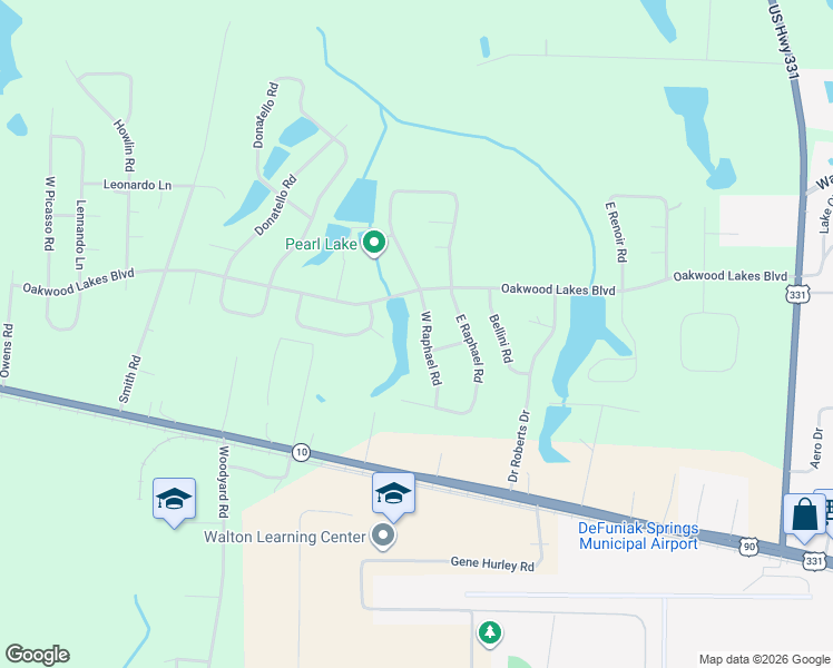 map of restaurants, bars, coffee shops, grocery stores, and more near 134 West Raphael Road in DeFuniak Springs