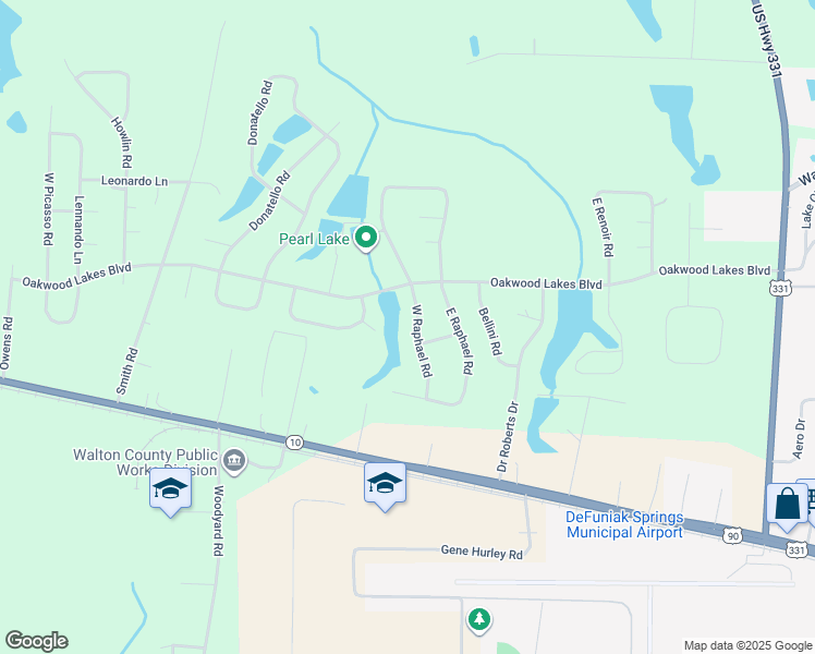 map of restaurants, bars, coffee shops, grocery stores, and more near 96 West Raphael Road in DeFuniak Springs