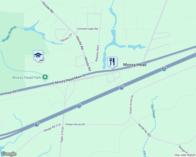map of restaurants, bars, coffee shops, grocery stores, and more near 52 East Mossy Head Main Street in DeFuniak Springs