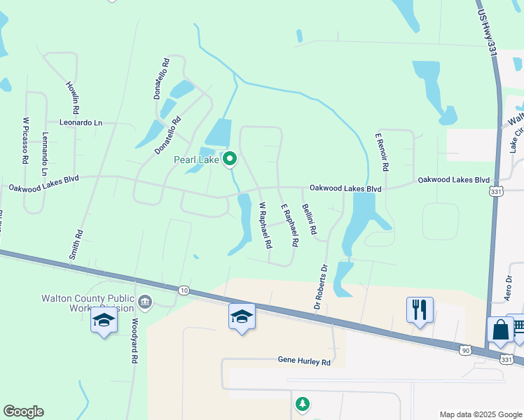 map of restaurants, bars, coffee shops, grocery stores, and more near 134 West Raphael Road in DeFuniak Springs