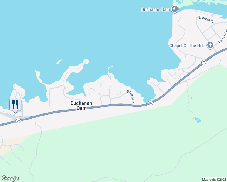 map of restaurants, bars, coffee shops, grocery stores, and more near 202 Forest Drive in Buchanan Dam