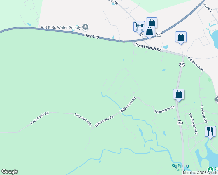 map of restaurants, bars, coffee shops, grocery stores, and more near 610 Oak Tree Drive in Point Blank