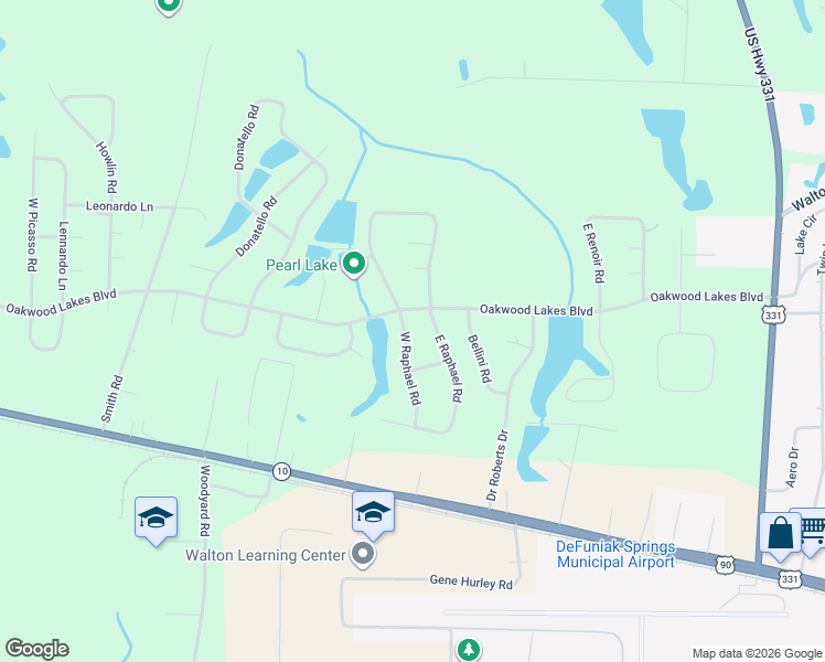 map of restaurants, bars, coffee shops, grocery stores, and more near 53 West Raphael Road in DeFuniak Springs