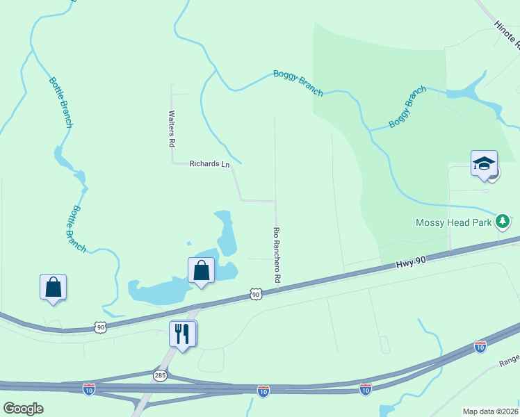 map of restaurants, bars, coffee shops, grocery stores, and more near 57 Richards Lane in DeFuniak Springs