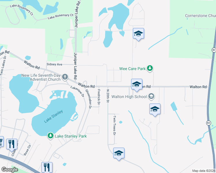 map of restaurants, bars, coffee shops, grocery stores, and more near 0 North 20th Street in DeFuniak Springs