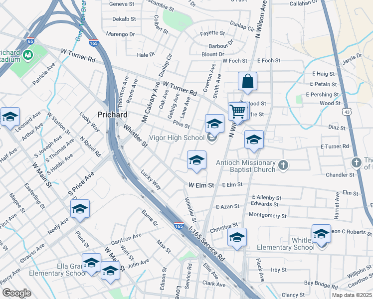 map of restaurants, bars, coffee shops, grocery stores, and more near 422 Dismukes Avenue in Mobile