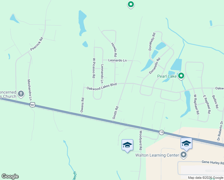 map of restaurants, bars, coffee shops, grocery stores, and more near 17 West Picasso Circle in DeFuniak Springs