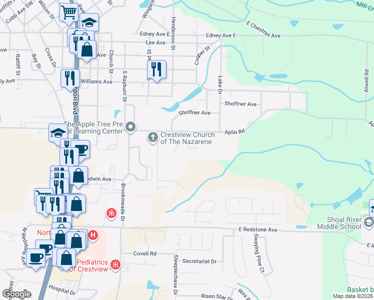 map of restaurants, bars, coffee shops, grocery stores, and more near 6 Flora Cove in Crestview