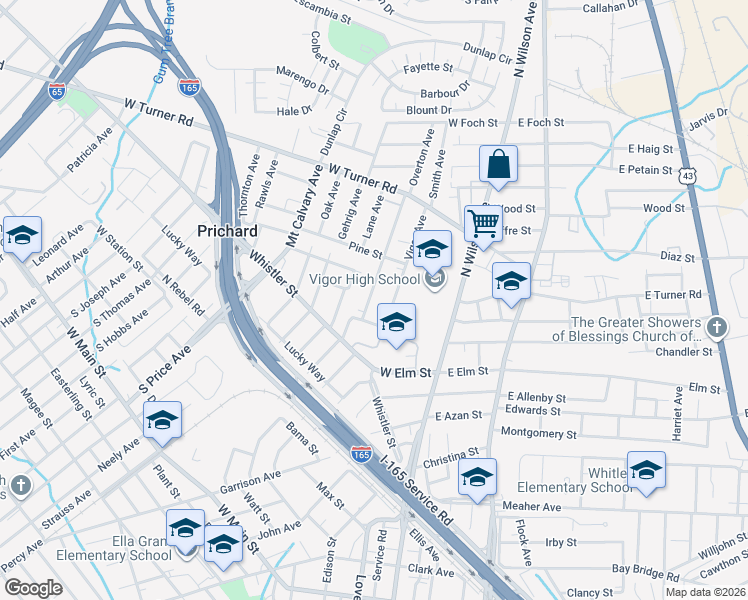map of restaurants, bars, coffee shops, grocery stores, and more near 422 Dismukes Avenue in Prichard