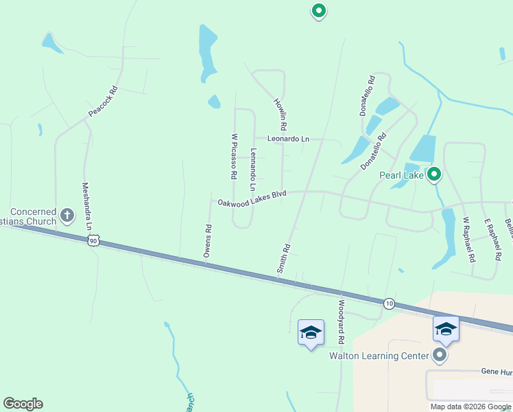 map of restaurants, bars, coffee shops, grocery stores, and more near 17 West Picasso Circle in DeFuniak Springs
