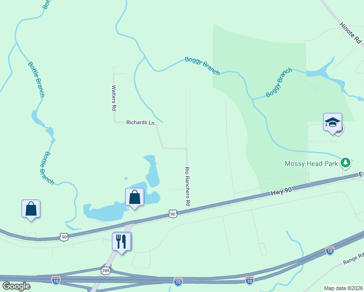map of restaurants, bars, coffee shops, grocery stores, and more near 57 Richards Lane in DeFuniak Springs