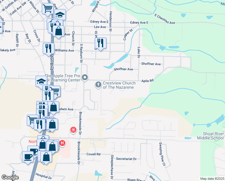 map of restaurants, bars, coffee shops, grocery stores, and more near 511 Southern Court in Crestview