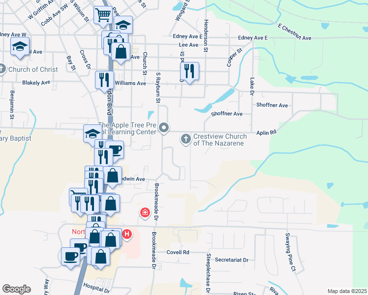map of restaurants, bars, coffee shops, grocery stores, and more near 395 Aplin Road in Crestview