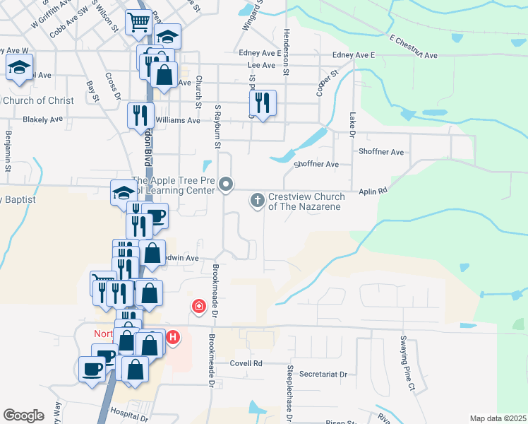 map of restaurants, bars, coffee shops, grocery stores, and more near 1001 Patriot Lane in Crestview