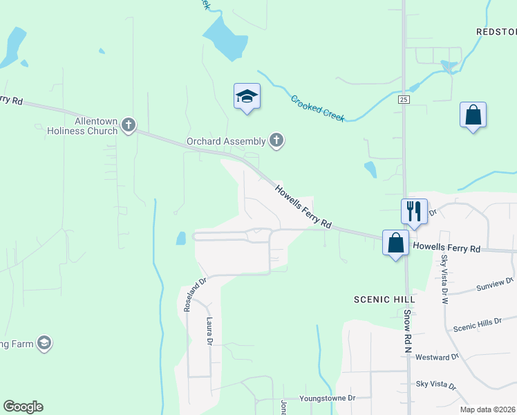 map of restaurants, bars, coffee shops, grocery stores, and more near 10299 Southland Way in Semmes