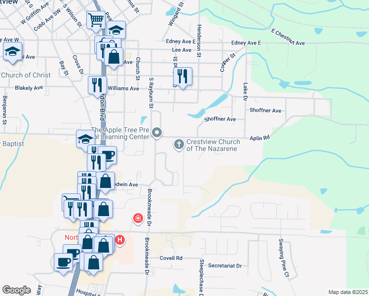 map of restaurants, bars, coffee shops, grocery stores, and more near 395 Aplin Road in Crestview