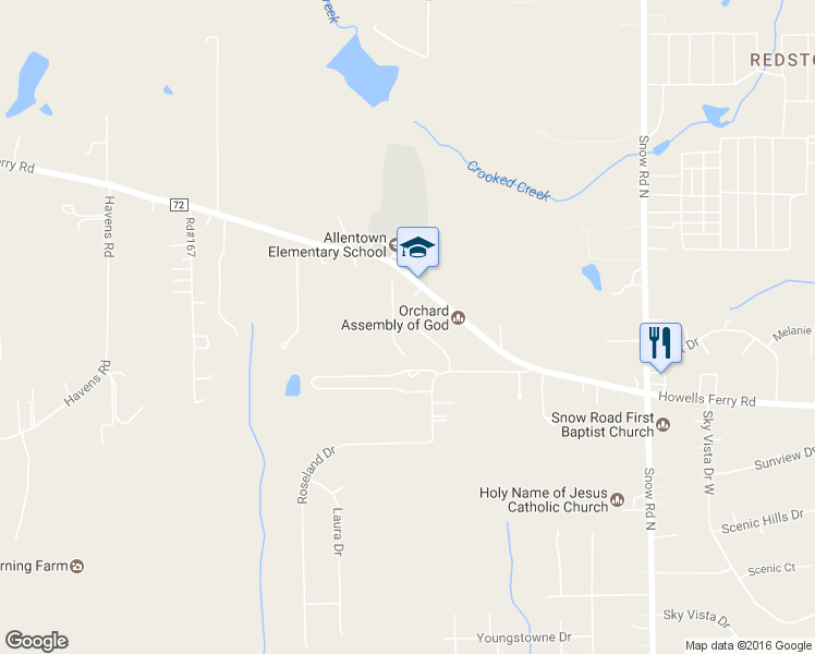 map of restaurants, bars, coffee shops, grocery stores, and more near 10325 Southland Way in Semmes