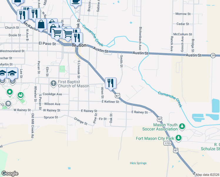 map of restaurants, bars, coffee shops, grocery stores, and more near in Mason