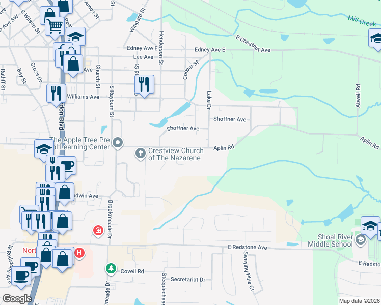 map of restaurants, bars, coffee shops, grocery stores, and more near 2881 Aplin Road in Crestview