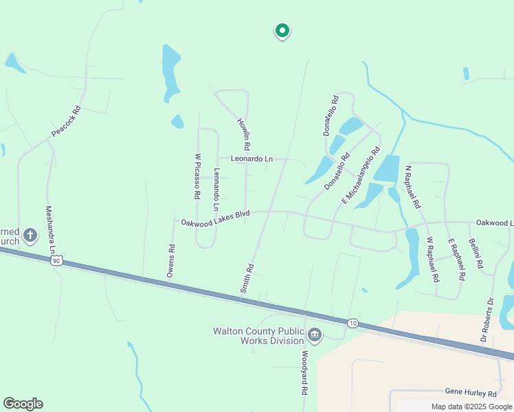 map of restaurants, bars, coffee shops, grocery stores, and more near 1480 Oakwood Lakes Boulevard in DeFuniak Springs