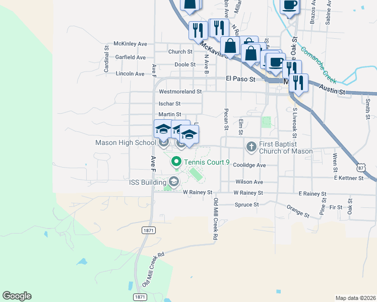 map of restaurants, bars, coffee shops, grocery stores, and more near 810 West College Avenue in Mason