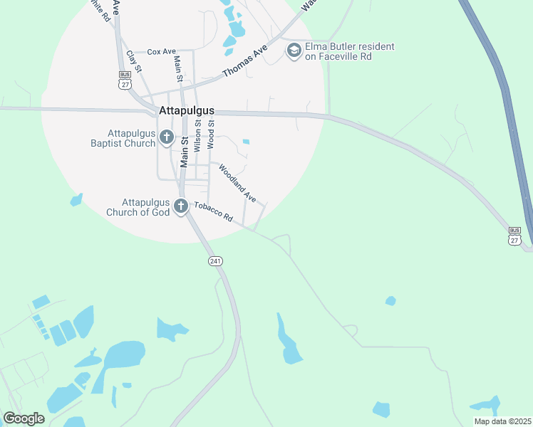 map of restaurants, bars, coffee shops, grocery stores, and more near 405 Rollins Street in Attapulgus