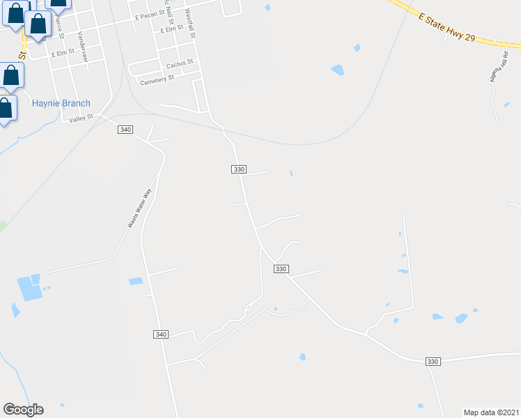 map of restaurants, bars, coffee shops, grocery stores, and more near 604 County Road 330 in Burnet