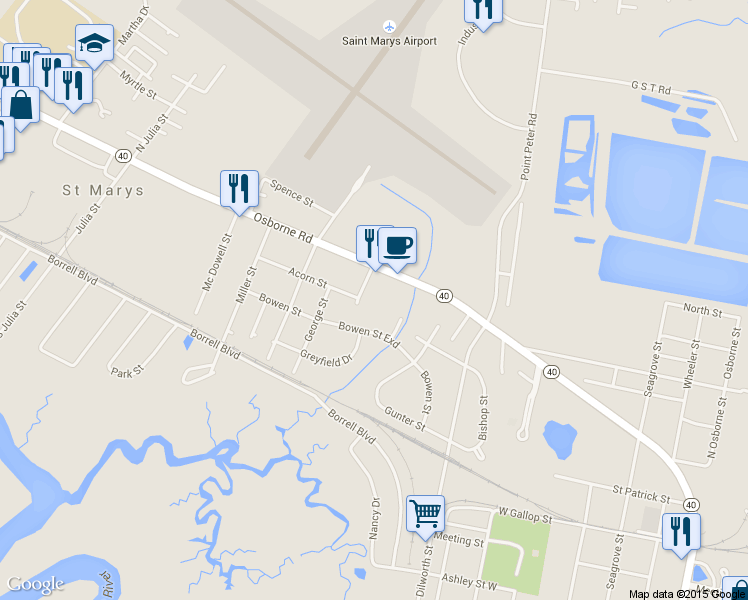 map of restaurants, bars, coffee shops, grocery stores, and more near 109 Catherine St in St Marys