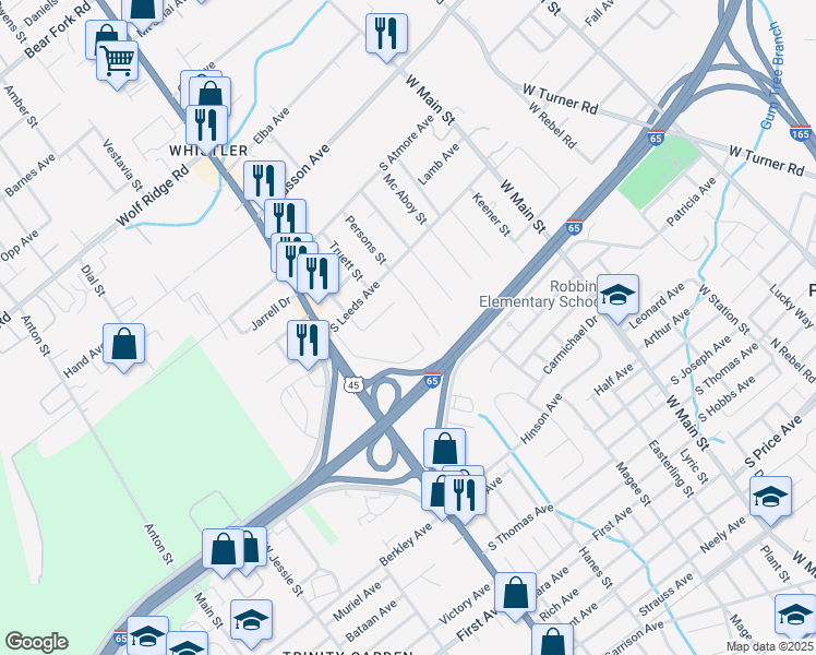 map of restaurants, bars, coffee shops, grocery stores, and more near 100 Dairy Road in Mobile