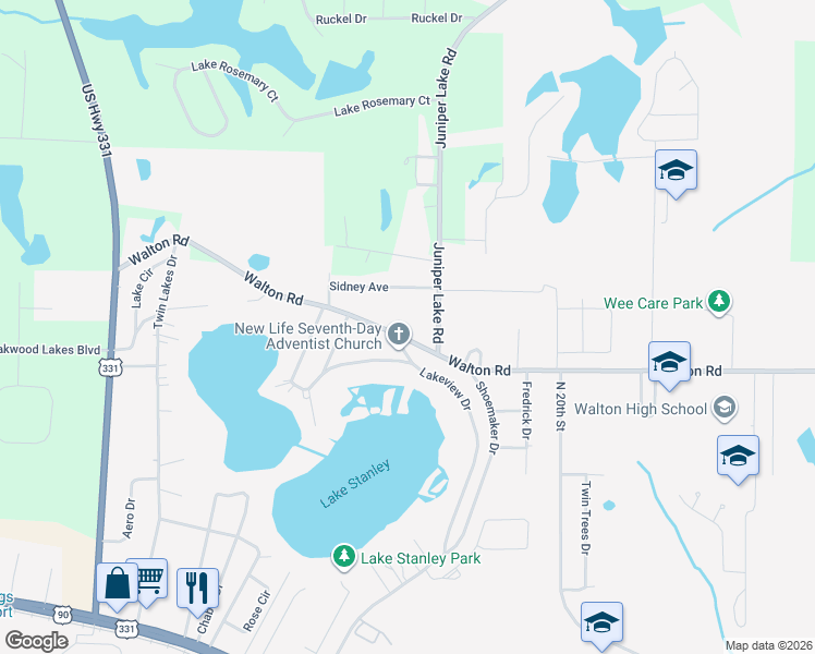 map of restaurants, bars, coffee shops, grocery stores, and more near 1262 Walton Road in DeFuniak Springs