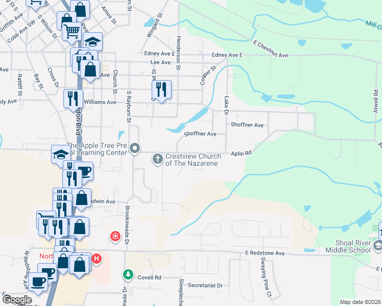 map of restaurants, bars, coffee shops, grocery stores, and more near 548 Aplin Road in Crestview