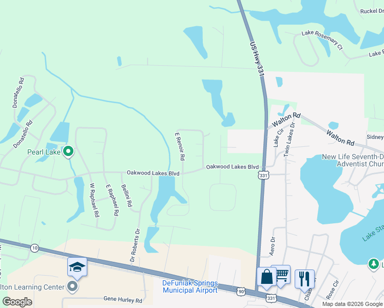 map of restaurants, bars, coffee shops, grocery stores, and more near 40 Francis Bacon Court in DeFuniak Springs