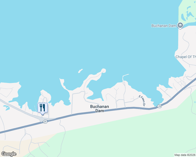 map of restaurants, bars, coffee shops, grocery stores, and more near 516 Island Lodges Drive in Buchanan Dam
