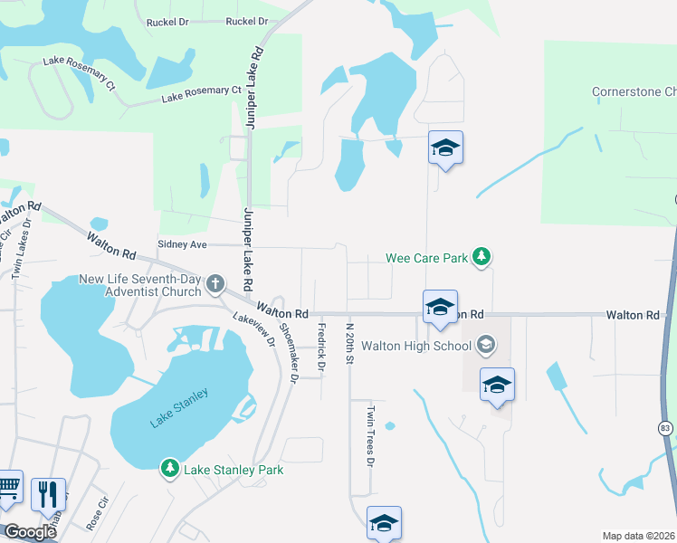 map of restaurants, bars, coffee shops, grocery stores, and more near 960 Walton Road in DeFuniak Springs
