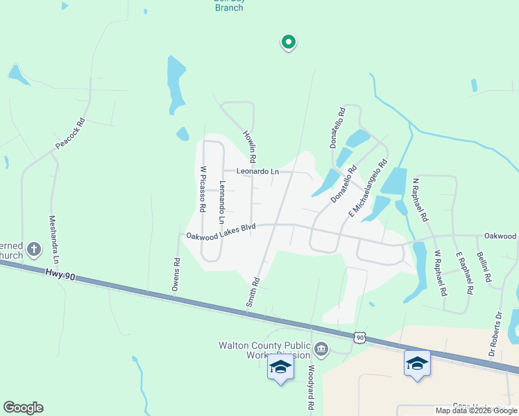 map of restaurants, bars, coffee shops, grocery stores, and more near 26 Botticelli Court in DeFuniak Springs