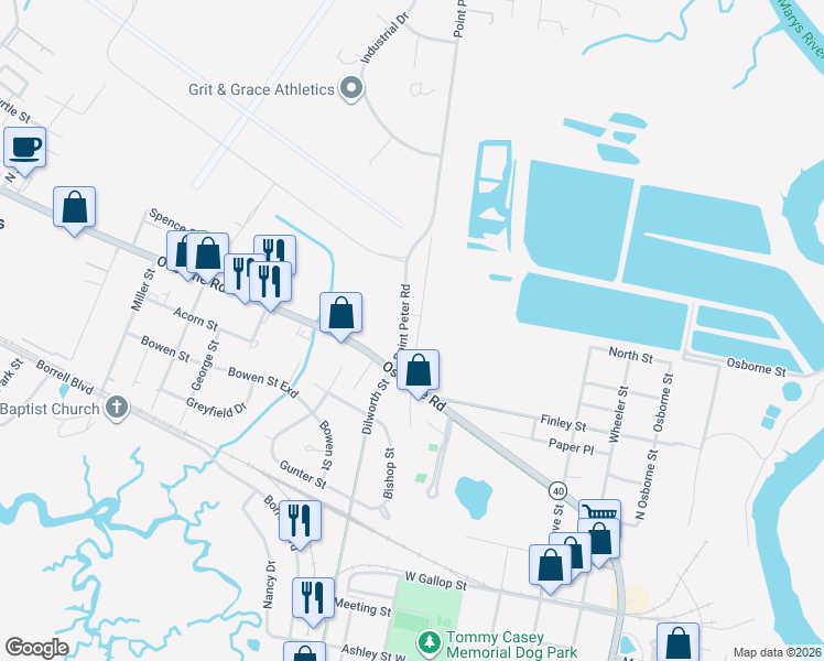 map of restaurants, bars, coffee shops, grocery stores, and more near 178 Comeau St. in St. Marys