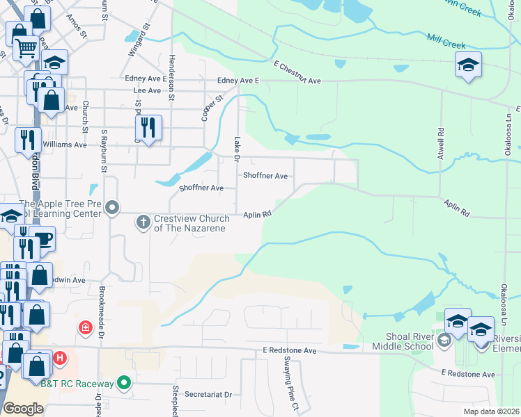map of restaurants, bars, coffee shops, grocery stores, and more near 2919 Aplin Rd in Crestview